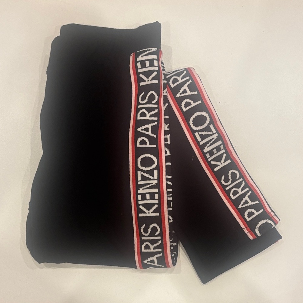 Kenzo Kids Black Leggings with Red and White Logo Trim